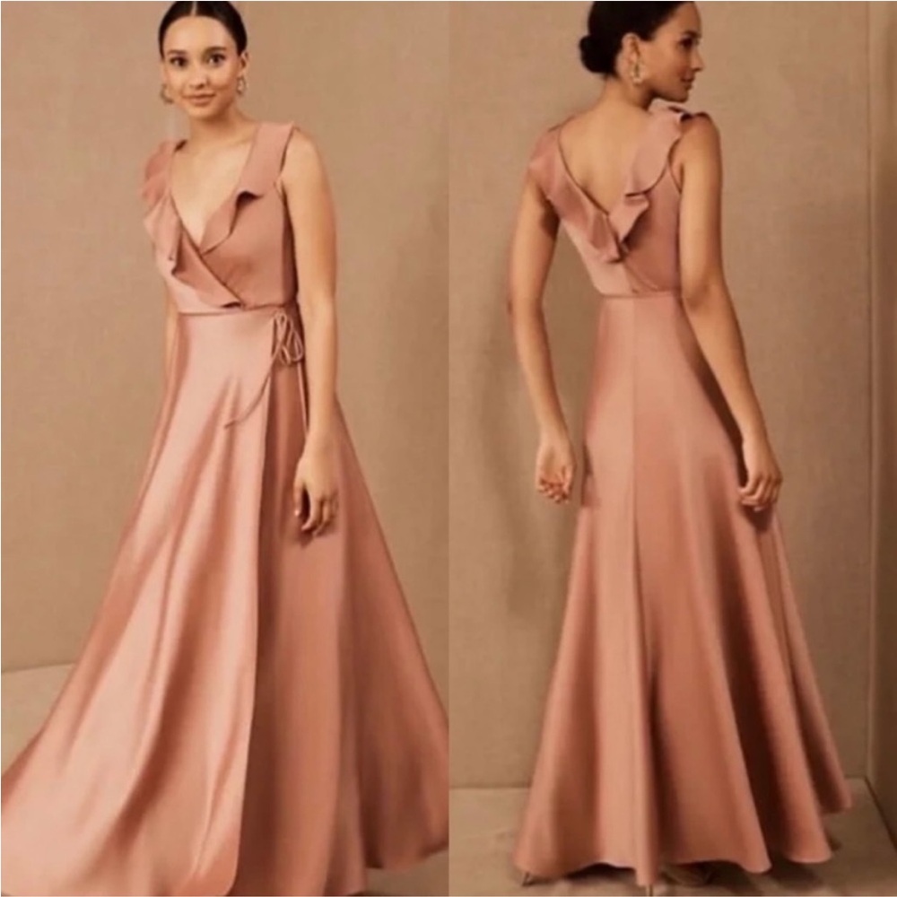 NWOT BHLDN Sedona Tansy Satin Charmeuse Ruffle Maxi Wrap Gown Size 0